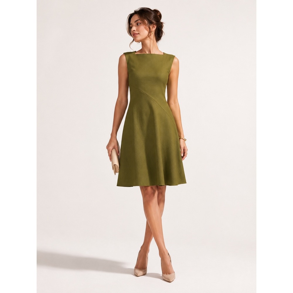 M.M.LaFleur The Pauline A-Line Dress Women 8 True Olive Sleeveless Minimalist